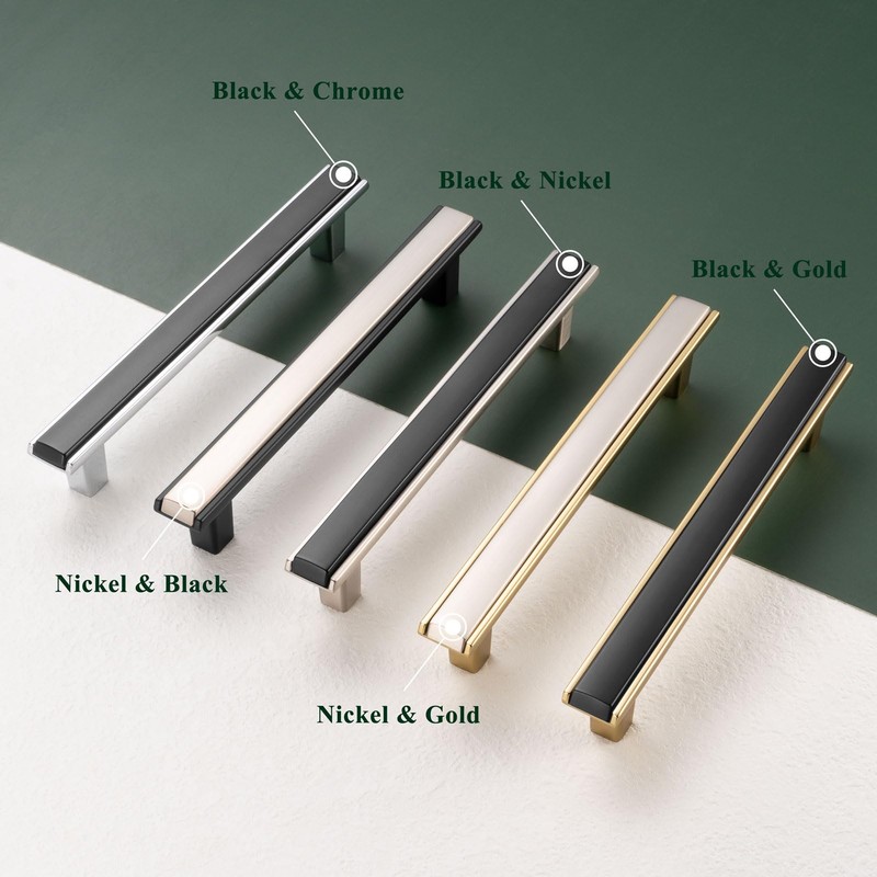 BEROSSA Black and Nickel Cabinet Pulls, Kitchen Cabinet Handles, 6-1/4