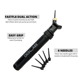 gloveglu GG:LAB with 6 Needles: Twice as Fast Pump, for Football, Rugby, Basketball, Volleyball, Netball, Handball and Other Inflatable Sports Balls, Black, One Size