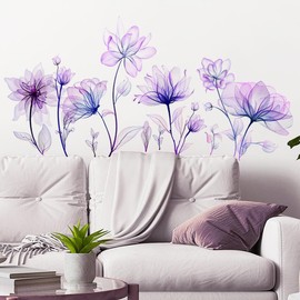 Purple Flower Wall Stickers for Girls Bedroom - Peel and Stick Removable Decals, DIY Self-Adhesive Children's Art for Nursery, Classroom, Playroom, Preschool, Living Room Home Decor