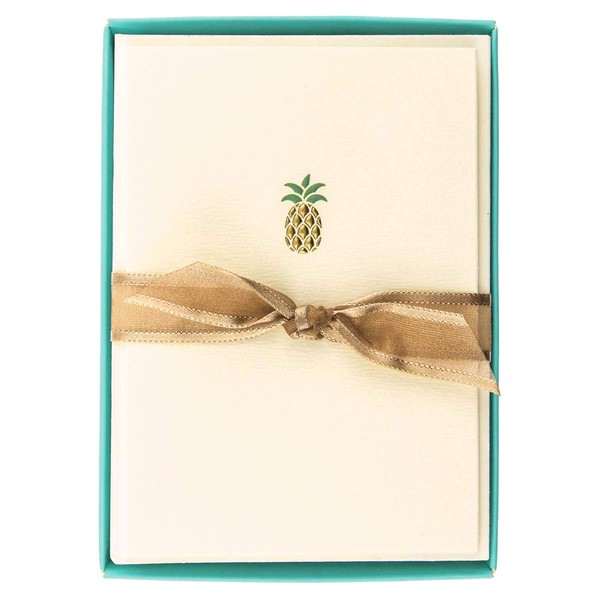 Graphique Pineapple La Petite Presse Boxed Notecards - 10 Embellished Gold Foil Pineapple Blank Cards with Matching Envelopes, 3.25" x 4.75"