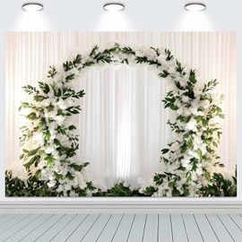 Hnmdmyi 3 x 2.4 m Photo Background Wedding 3D Wedding Garland White Curtain Photography Background Bridal Shower Wedding Anniversary Party Decorations Banner Photo Booth Props