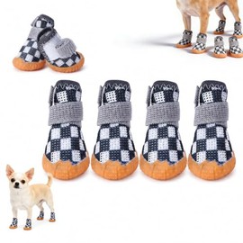 Zapatos para Perros Transpirables,4 Piezas Botas para Perro Transpirable Antideslizantes,Suelas Antideslizantes y Correas Ajustables,Disponible 5 Tama