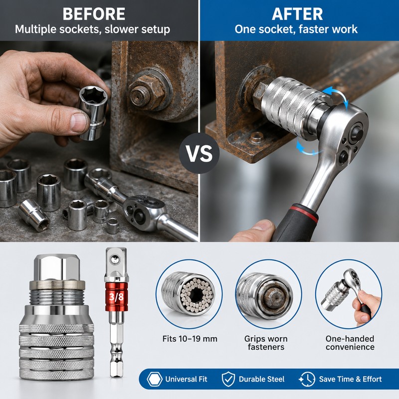 Universal Adjustable Socket Wrench for Repairs – 10–19mm Ratchet Adapter