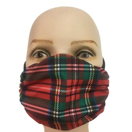 Reversible Family Stretchy Washable 2 Ply Comfy Ear Loop Multi Purpose Face Mouth Cover Small Child (4-8 years) Red Plaid/Tan Modern Plaid