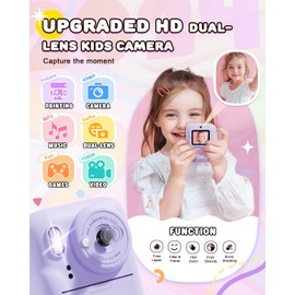 Joyjam Kids Camera Instant Print, Upgrade Dual-Lens Selfie Digital Camera for Kids, Christmas Birthday Gifts Toys for Boys Girls Age 3-12, HD 1080P 48MP Kids Camera with SD Card 3 Rolls Print Paper