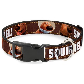 Buckle-Down Plastic Clip Collar - Dug 3-Poses/SQUIRREL! Brown/Yellow/White - 1" Wide - Fits 9-15" Neck - Small