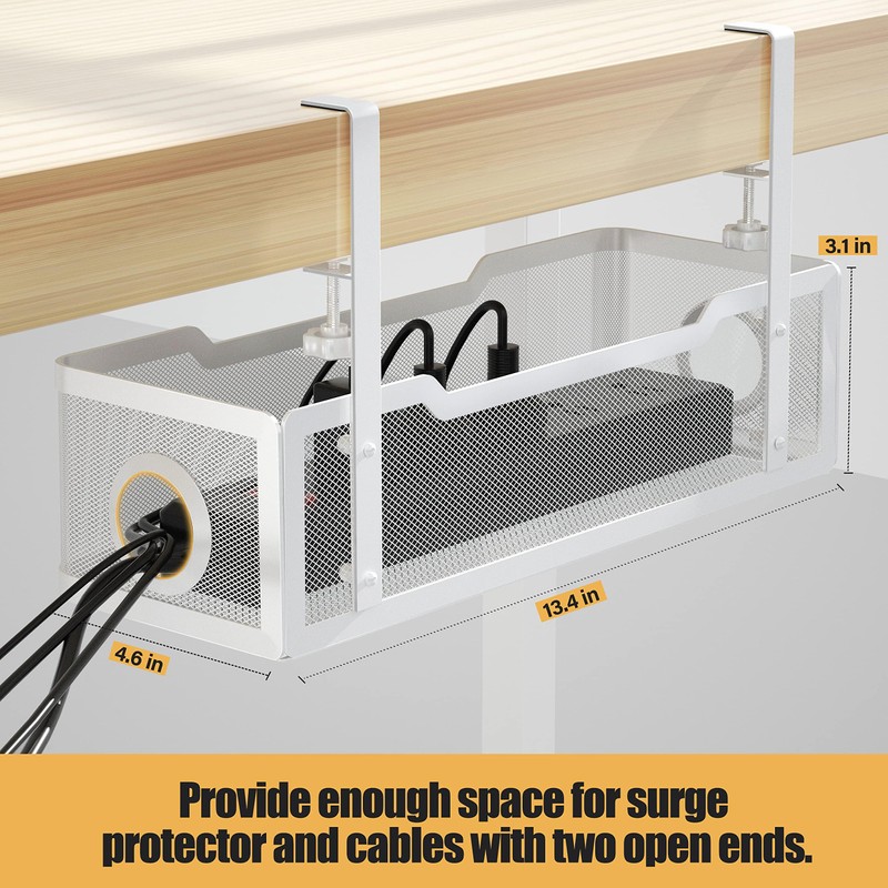 Under Desk Cable Management Tray, 15.7cm, Black, No Drill, Clamp