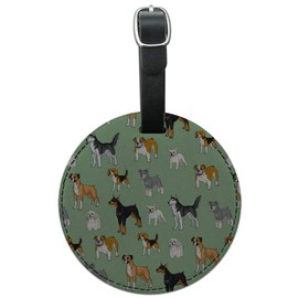 Plenty of Dogs Pattern Round Leather Luggage Card Suitcase Carry-On ID Tag