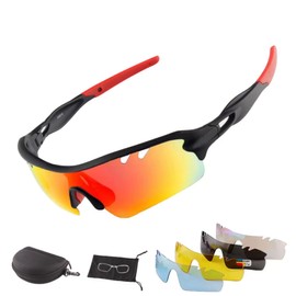 AVOWB.T.Q Polarized Cycling Sunglasses Men Women Sport Glasses with 5 Interchangeable Lenses Cycling Glasses for Bycling Running Hiking Baseball Running Glasses Casual Sports and Activities (Red)