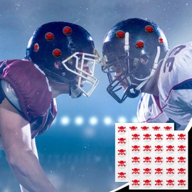 Skull Helmet Award Decals Youth Football Baseball Helmet Stickers 1-1/8'' Vinyl Football Helmet Stickers Self Adhesive Baseball Hockey Softball Lacrosse Stickers (Clear Print Red, 8 Sheets)