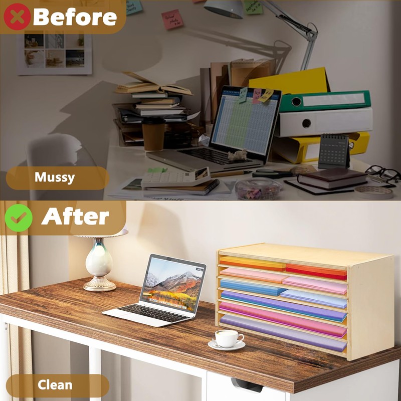 PROLEE Construction Paper Organizer 20" x 13.5", Solid Wood 6