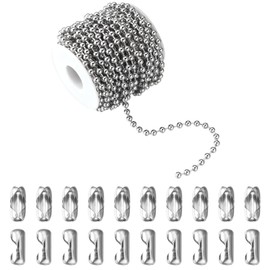 Topacket - Cadena de bolas de acero inoxidable con conectores a juego para hacer joyas, collares, pulseras colgantes, llaveros (5 mm)