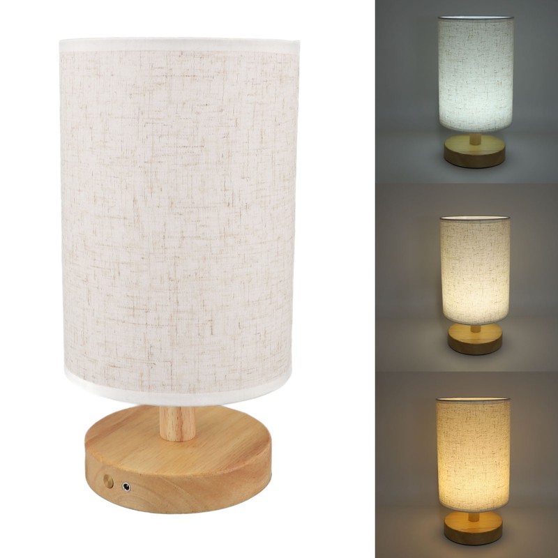 LED Bedside Lamp Touch Control Wood Nightstand Lamp Desk Cabinet