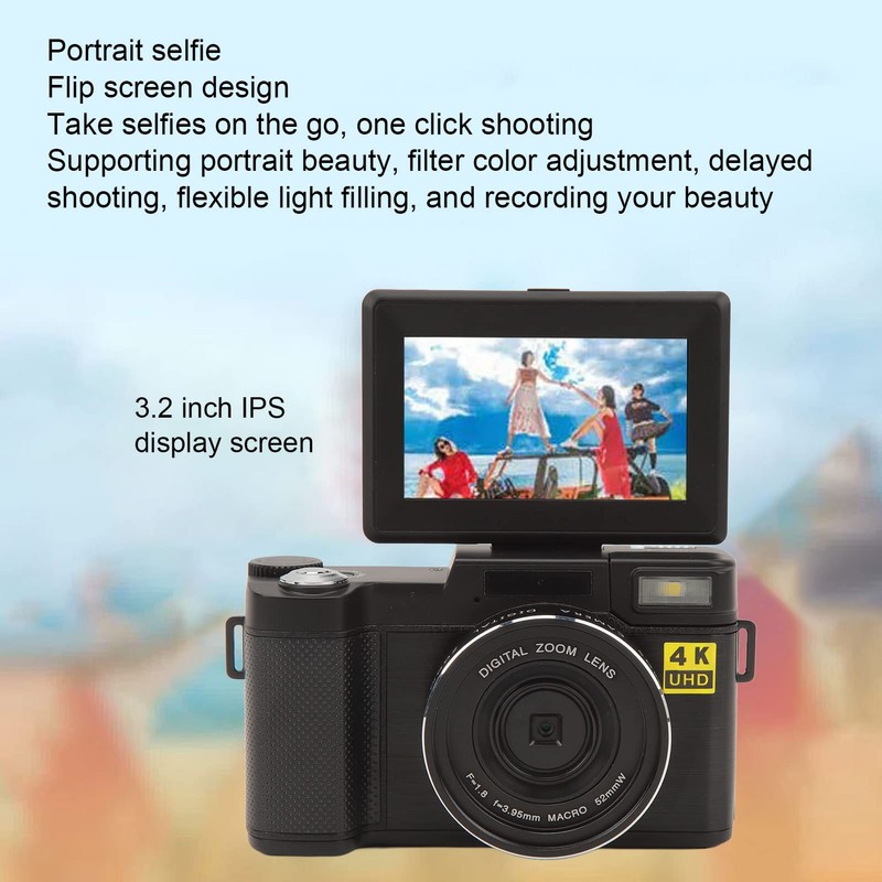 48MP Vlogging Camera, 3.2 Inch IPS Display Screen Flip Screen