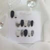 Black tweed ribbon handmade nail tip - Petit round /