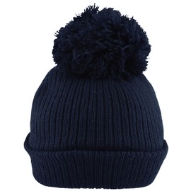 Faith & Sarah Kids Baby Pom Pom Hat Boy Girl - Fleece Lined Beanie Cap- Knitted Baby Bobble Hats Navy Blue 3-6 Months