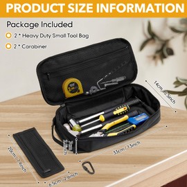 SilTriangle 2 Pcs Heavy Duty Small Tool Bag Pouch Portable Utility Organizer Case with Zipper Handle and Ring Clip Storage Tool Bag for Men Motorcycle Road Bike Electricians