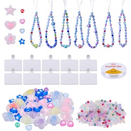 NICENEEDED 491 Pcs Phone Chain Beaded Making kit, Cell Phone Charms Lanyard Wrist Strap Set with Matte, Frosted Beads Burst Flower Heart Round Beads for Women DIY Bracelet Keychain