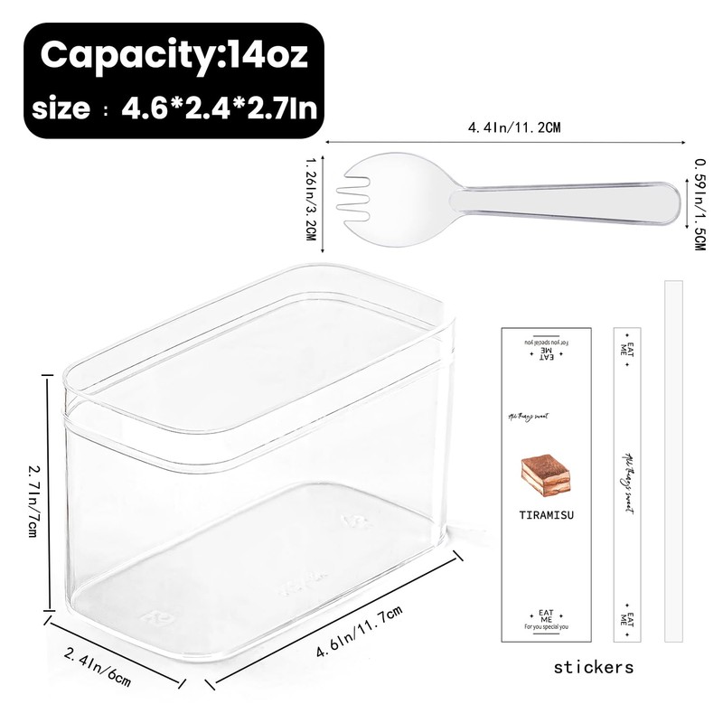 Plastic Dessert Cups with Lids and Sporks,Stickers,Tiramisu Containers,Cookie Containers,Clear Food