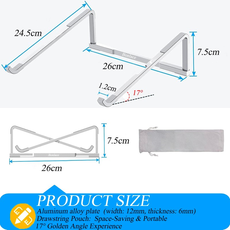 Bonlace Laptop Stand, Laptop Stand, Aluminium Computer Stand, PC Holder,