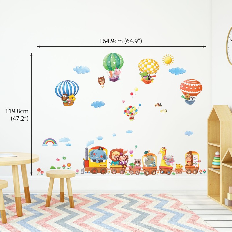 DECOWALL DA-1406 Train and Hot Air Balloons Cars Planes Animals