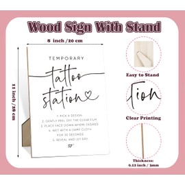 Temporary Tattoo Station Wedding Sign, Wedding Decorations for Reception, 8X11" Minimalist Wooden Sign with Stand, Wedding Centerpiece Table Decorations for Baby Shower Bridal Shower Engagement Party