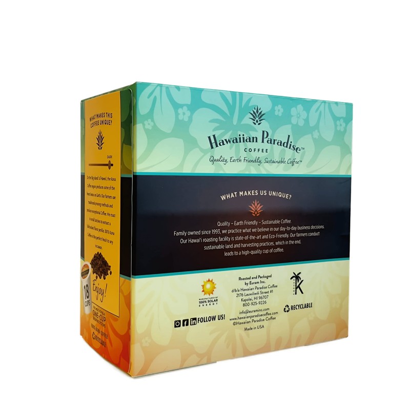 Hawaiian Paradise Coffee 100% Kona Coffee Single Serve Cups- 18