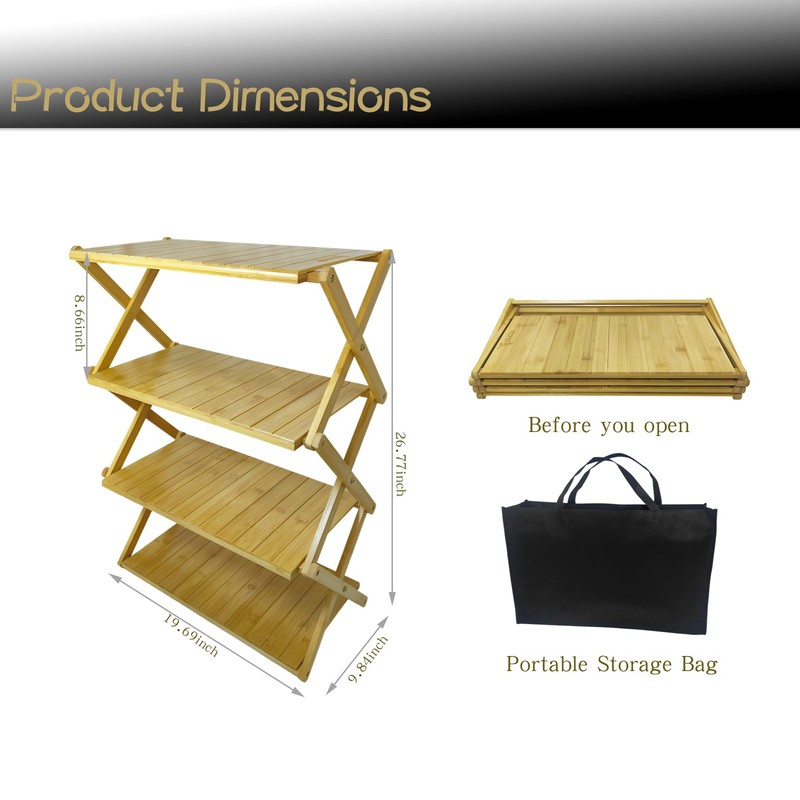 FEIXIDI Foldable Bamboo Shelf, Folding Shoe Rack, Flower Rack, Camping
