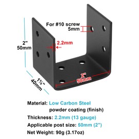 eoere 20 PCS Black Half Post Base, Fit 2"(50mm) Post Anchor Connector, Steel Mounting Brackets for Deck Railing, Actual Inner Size 2", Thickness 3/32"