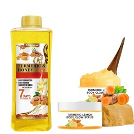 8.45 oz turmeric Massage oil and 3.4 oz turmeric Scrub for cleansing, moisturizing, skin care, massage Cosmetic Comfort:_turmeric scrub