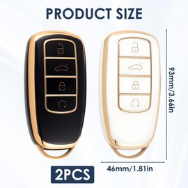 2Pcs Car Key Cover TPU Car Key Fob Holder 4 Buttons Remote Car Key Shell Case 360 Degree All Round Package Auto Keys Protector Replacement Accessories for Chery Arrizo 8 Plus Tiggo 7, White Black