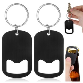 2 PCS Stainless Steel Flat Bottle Opener with Keychain, Mini Metal Bottle Opener Key Chain Beer BottleOpener Flat BottleCap Openers with Keyring, Small Beer Bottles OpenerKeychain for Bartender Black