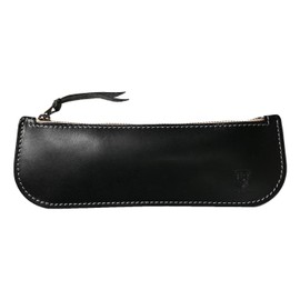 BlancCouture Simple Leather Slim Zipper Pencil Case, nOir (black), Asian