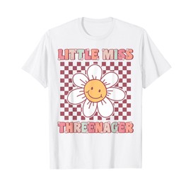 Little Miss Threenager Cute Groovy 3rd Birthday Party Flower T-Shirt