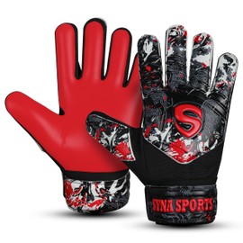 SYNA SPORTS Soccer Goalkeeper Gloves for Kids Boys Youth, Soccer Goalie Gloves 4MM Anti-Slip Resistant Latex Palm Double Wrist Support, All Weather Football Gloves (Red, 3)