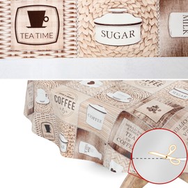Washable Oilcloth Tablecloth Oval 140 x 180 cm Cut Edge Coffee Coffee Easy Care