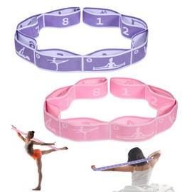 Nogeqi Pack of 2 Yoga Stretching Band with 8 Loops, Yoga Stretching Strap, Yoga Strap, Fitness Stretch Band, Yoga Band, Stretch Strap, Highly Elastic Gymnastics Band for Pilates, Gymnastics Stretching