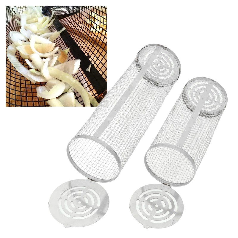 2PCS BBQ Net Tube Stainless Steel Barbecue Grill Basket Rolling