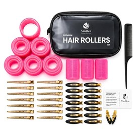 Hair Rollers with Clips 50PCS Set – Self Grip Curlers (60/48/36/25mm) with 24 Metal & No Bend Clips, Rat Tail Comb & Storage Bag for Long, Medium & Short Hair – Volume & Lift DIY Styling