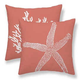 Sunshineyan Coastal Pillow Covers 18 x 18 Inch Set of 2, Nautical Starfish Coral Throw Pillow Covers Outdoor Farmhouse Beach Pillowcase Linen for Home Couch Sofa Decor