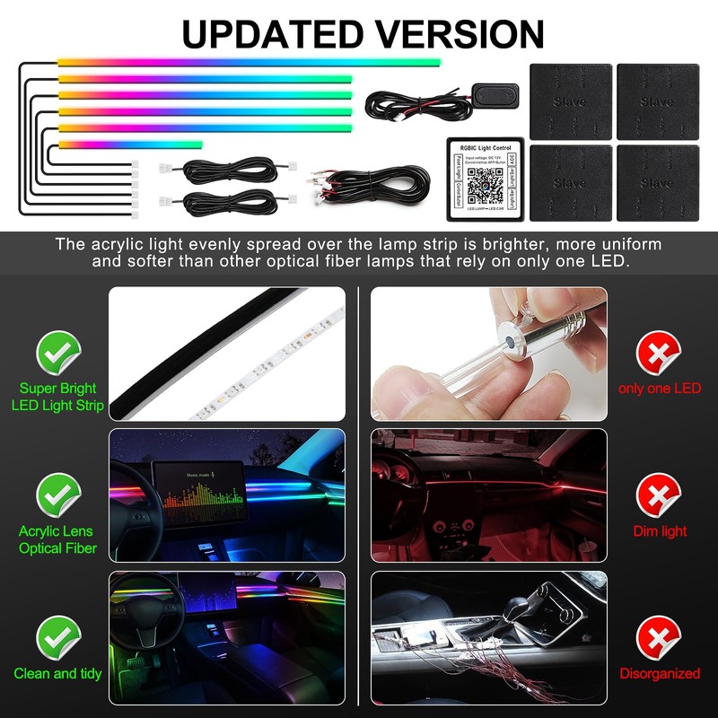 Dreamcolor Acrylic Interior Car LED Strip Light with Wireless APP,