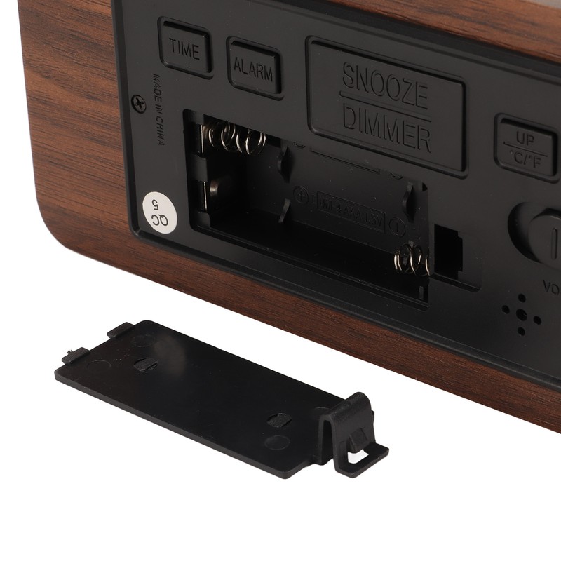 Wooden Digital Alarm Clock Yellow LED Display Adjustable Dimmer Weekday