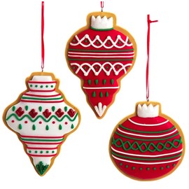 The Bridge Collection 3.5" Red, Green, and White Cookie Ornaments - Set of 3 Gingerbread Christmas Cookie with Frosting Ornaments- Sweet Treat Dessert Ornaments