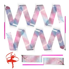 Novelty Place 2 Pcs Sparkling Dance Ribbons Streamers, 6.6Ft Shiny Colors Kids' Gymnastics Ribbon Wands - Perfect Rhythm Sticks for Talent Shows, Artistic Dancing, Baton Twirling