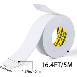 MILEQEE Single-Sided Adhesive Foam Tape EVA White, Multipurpose Sponge Sealing Strip Window Door Insulation Table Edge Protector Wall Bumper Guards, 1.57in x 16.4FT