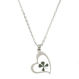 High Polished Stainless Steel Lucky Charm Four Leaf Clover Necklace, Lucky Clover Necklace for Women