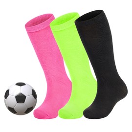 Zando Neon Socks Youth Soccer Socks Youth Softball Socks Breathable Girls Soccer Socks Cotton Girls Long Socks Uniform Socks Boys Girls Knee High Socks 10-12 Years Pink/Neon Green/Black