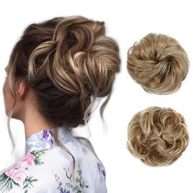 Gangel Hair Bun Curly Wavy Hair Extensions Ponytail Synthetic Hair Fibers Elastic Half Updo Hairpieces Hair Wig Scrunchies For Women and Girls(Pack of 1) (Dark Ash & Bleach White Mixed(6AT88#))