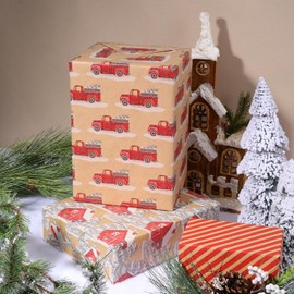 BIOBROWN Christmas Wrapping Paper Rolls - Vintage Trucks/Wooden House/Stripes Design for Holiday, Party, Congrats - 17" x10' Per Roll (3 Rolls, 42 sq.ft. ttl.)