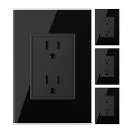 LIVOLO Black Duplex Receptacle 15A Standard Decorative Electrical Wall Outlet with Tempered Glass Panel,AC 110~220V, US Standard Wall Powerpoints Without Plug, VL-C5C2US-12